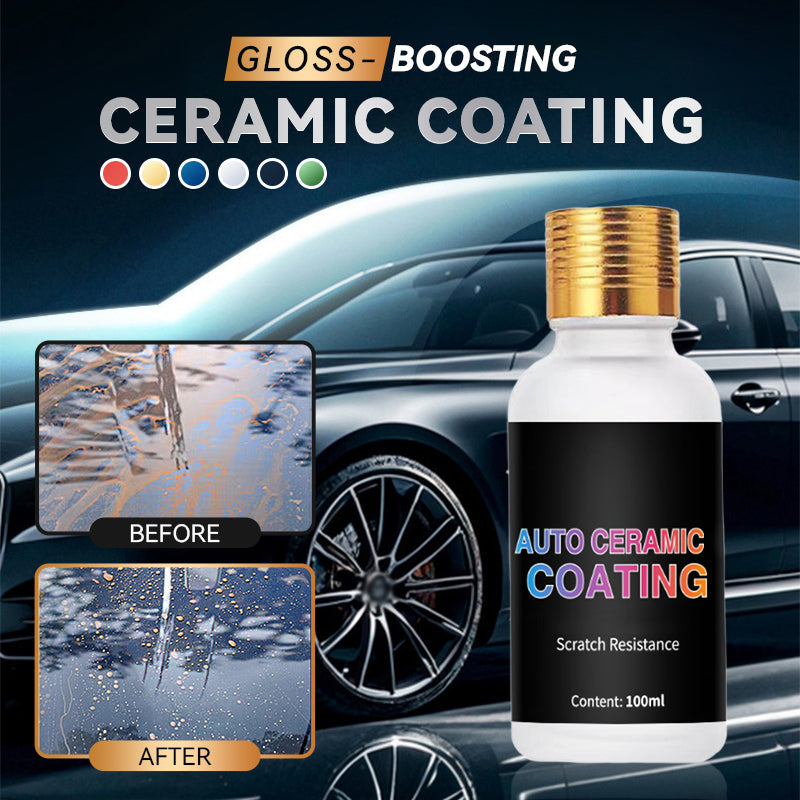 A car with a glossy finish showcasing Arenzza Automotive Gloss-Boosting Protective Ceramic Coating applied to the paint.