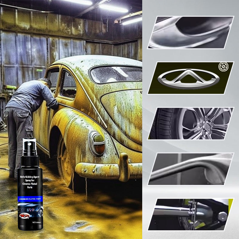Arenzza car chrome restoration accessory demonstrating the product on a vehicle's chrome surface, restoring shine without polishing.