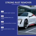 Arenzza all-in-one rust remover spray for cars, showing the spray bottle with rust removal solution and car surface in the background.