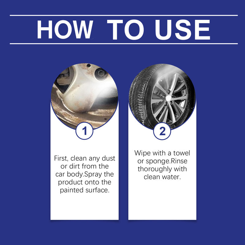 Arenzza all-in-one rust remover spray for cars, with a spray bottle and automotive accessories on a white background.