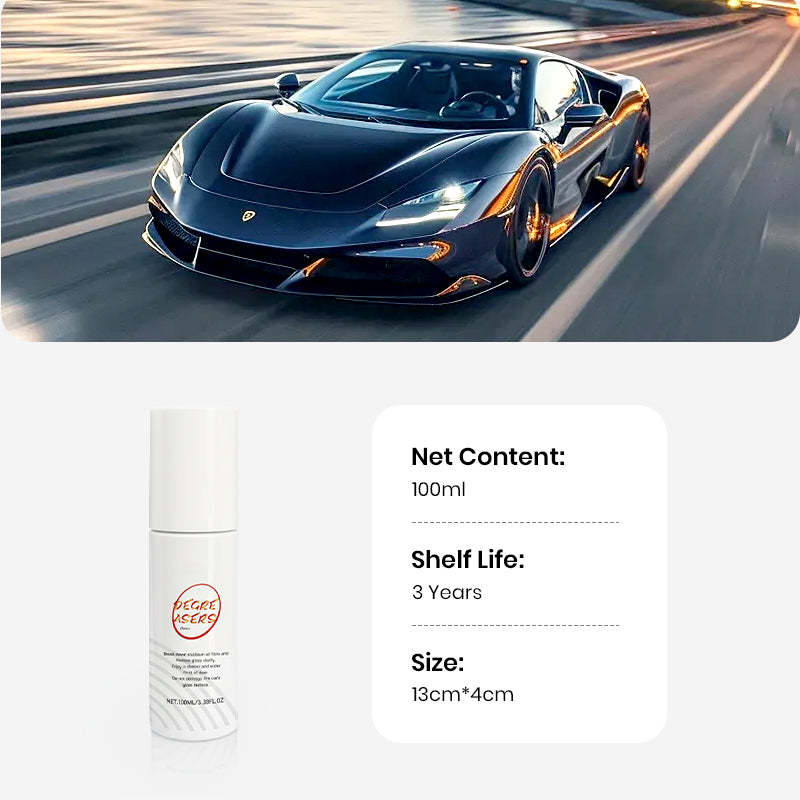 Arenzza Car Glass Oil Film Cleaning Agent for car accessories, showing the cleaning solution bottle and application process.