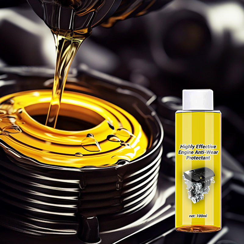 Arenzza engine anti-wear protectant bottle for car accessories, showing the product label and application visuals.
