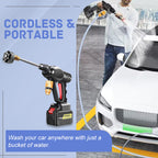 Aarenza portable high-pressure car washer with 1500W motor, compact design, and outdoor cleaning accessories for versatile vehicle use.