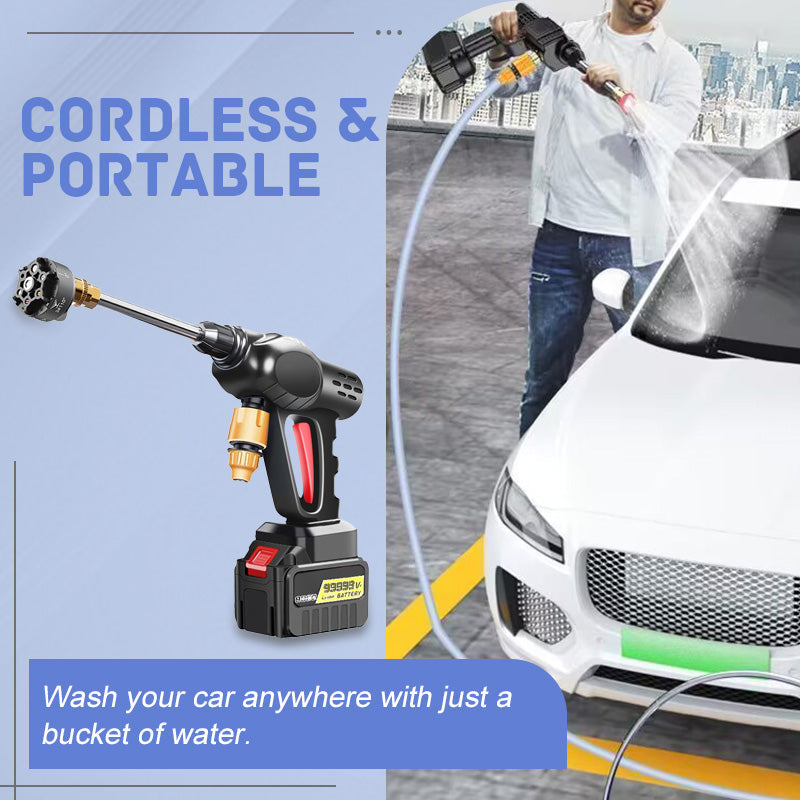 Aarenza portable high-pressure car washer with 1500W motor, compact design, and outdoor cleaning accessories for versatile vehicle use.