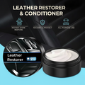 Arenzza multi-purpose leather restorer and conditioner for car accessories, showing a leather surface being treated with a applicator.