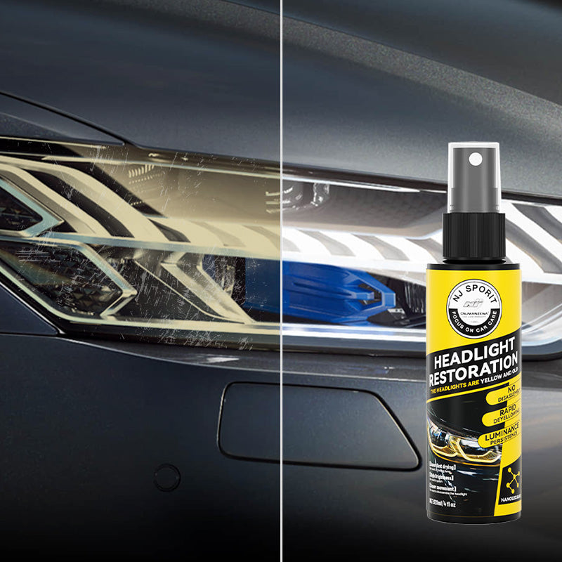 Arenzza car headlight restoration spray bottle, showing clear liquid for efficient headlight cleaning and restoration.