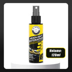 Arenzza car headlight restoration spray bottle with spray nozzle, designed for cleaning and restoring cloudy or foggy car headlights.