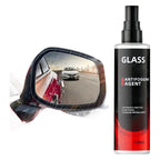 Arenzza interior glass anti-fog spray bottle for car and home, shown next to a fog-free glass surface, preventing condensation.