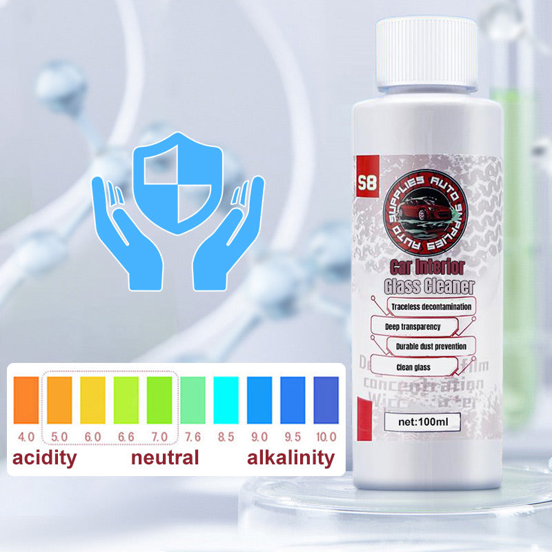 Arenzza car interior glass cleaner spray bottle with label, designed for cleaning car windows and interior glass surfaces.
