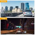 Arenzza three-camera dash cam set showing front, interior, and rear HD cameras for cars, capturing clear footage from multiple angles.