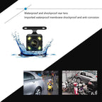 Arenzza 1080P HD 3-camera dash cam showing front, interior, and rear views installed in a vehicle for comprehensive recording.