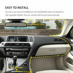 Arenzza 3-camera dash cam system with front, interior, and rear cameras capturing HD 1080P footage for vehicles.