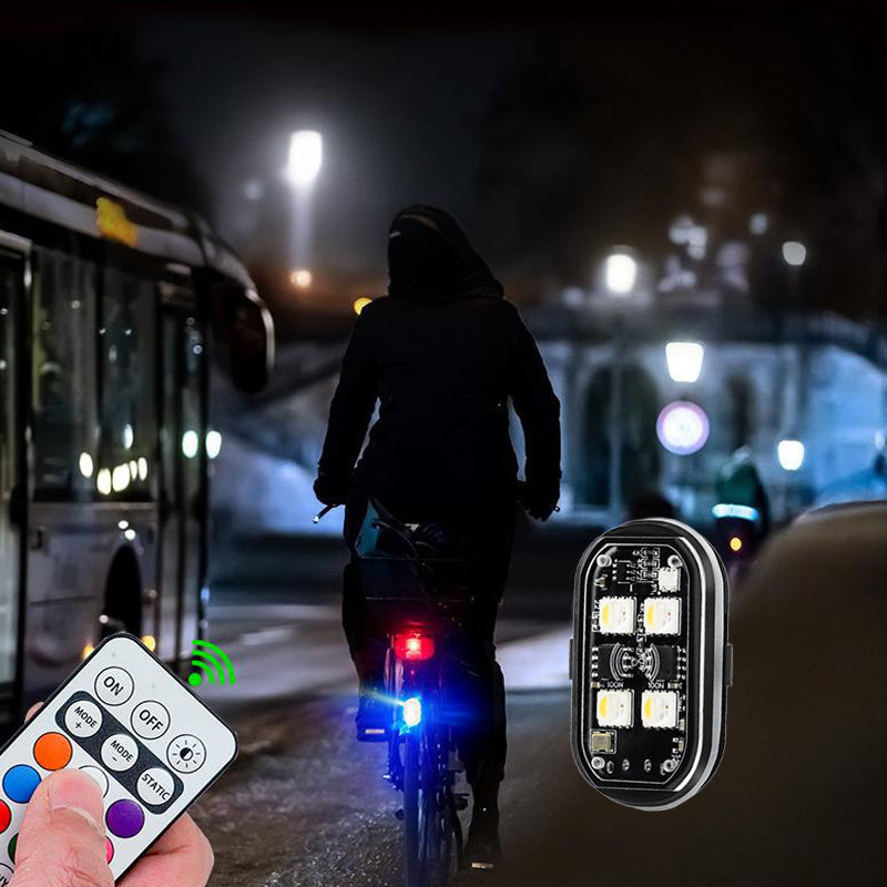 Arenzza portable car LED warning light with remote control, showing bright red and yellow flashing warning lights for vehicle safety.