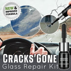 Arenzza Cracks Gone Glass Repair Kit for cars, featuring tools and resin for fixing windshield cracks and chips.