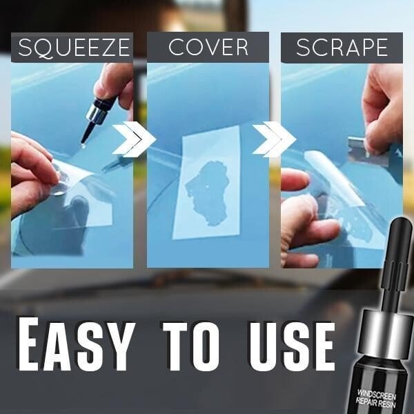 Arenzza Cracks Gone Glass Repair Kit for cars, featuring tools and resin for fixing windshield cracks and chips.