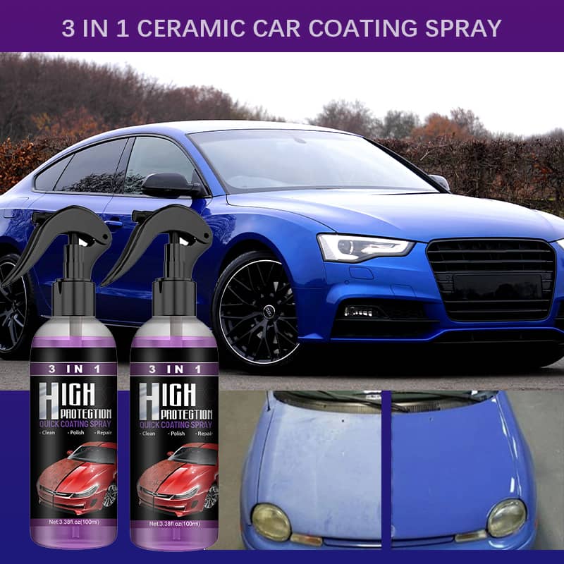 Arenzza 3-in-1 high protection quick car coating spray applied on a car's surface, showcasing its glossy, protective finish.