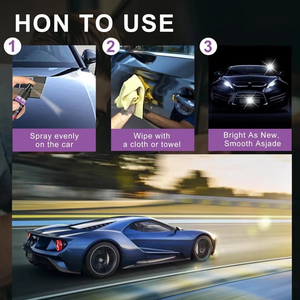 Arenzza 3-in-1 high protection quick car coating spray applied on a car's surface, showcasing its sleek, shiny finish.