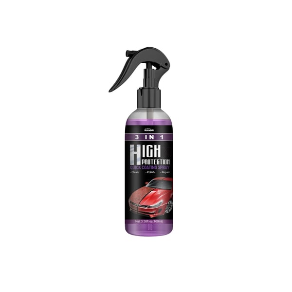 Arenzza 3-in-1 high protection quick car coating spray applied to a car's hood, enhancing shine and protection with a sleek finish.