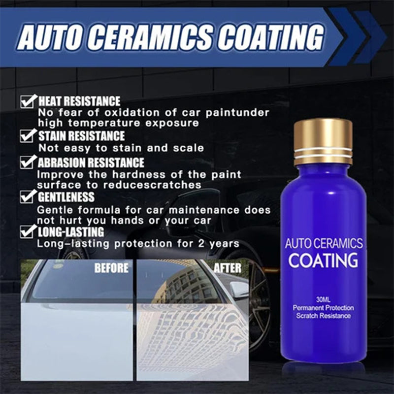 Arenzza Micro-Molecule Crystal Coating Restoration Care Agent for car accessories, showing the bottle and application surface.
