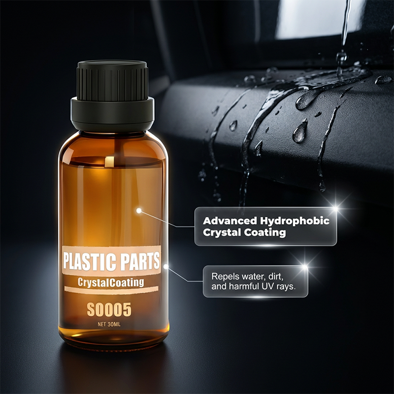 Arenzza Car Plastic Parts Crystal Coating Restorer for car accessories, showing the product bottle with a sleek design.