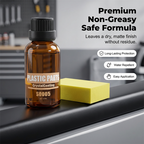 Arenzza Car Plastic Parts Crystal Coating Restorer for car accessories, showing the product bottle and application surface.