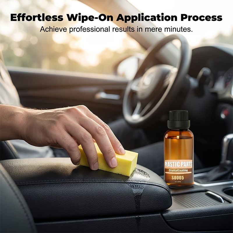 Arenzza Car Plastic Parts Crystal Coating Restorer for car accessories, showing a close-up of plastic surface treatment.