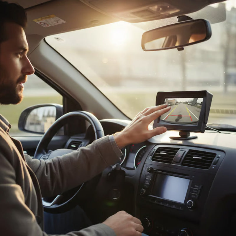 Arenzza One Screen Shades car accessory with dual-view HD entertainment display installed in a vehicle's interior.
