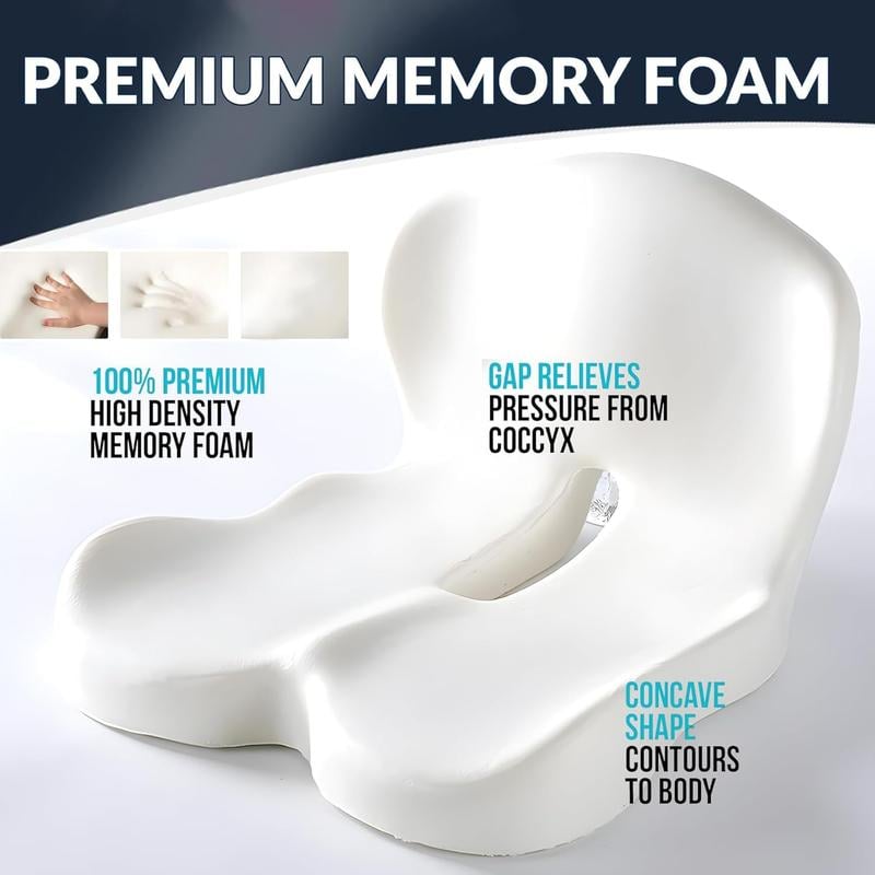 Arenzza non-slip memory foam seat cushion with breathable mesh cover designed for car, office, and wheelchair seating.