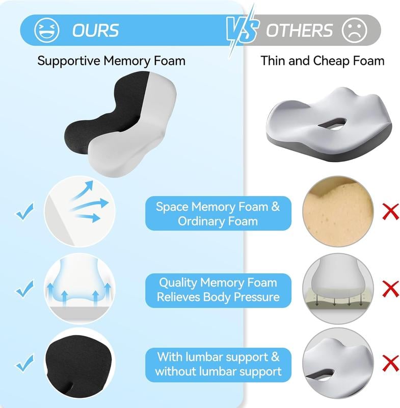 Arenzza non-slip memory foam seat cushion with breathable mesh for car, office, or wheelchair, designed for sciatica relief and comfort.