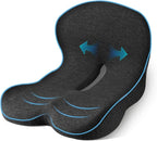 Arenzza non-slip memory foam seat cushion with breathable mesh for car, office, or wheelchair, providing sciatica relief and universal fit.