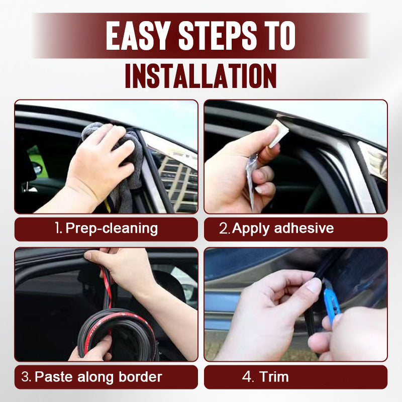 Arenzza car noise reduction dust-proof rubber seal strip installed on a vehicle door for soundproofing and dust prevention.
