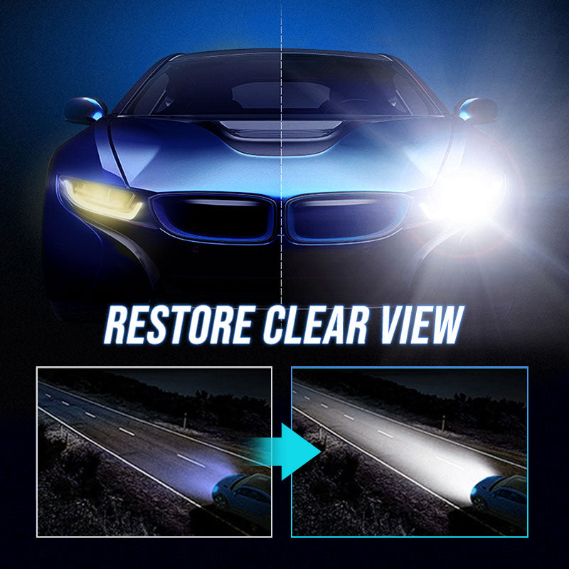 Arenzza car headlight repair fluid bottle, automotive accessory for restoring and sealing vehicle headlights, on a plain background.