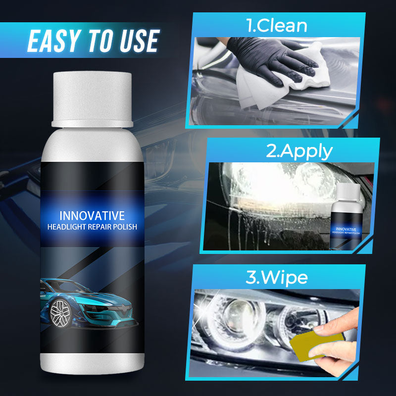 Arenzza car headlight repair fluid bottle for headlight restoration, shown with a clear label and nozzle tip for easy application.