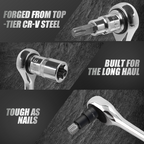 Arenzza Ultimate socket set for mechanics with CR-V steel sockets, displayed with various socket sizes for car repair.