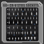 Arenzza Ultimate socket set for mechanics with CR-V steel sockets, displayed with various sizes on a white background.
