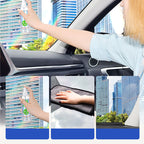 Arenzza car glass rain repellent and anti-fog kit applied to a vehicle windshield, creating a clear, invisible protective layer.