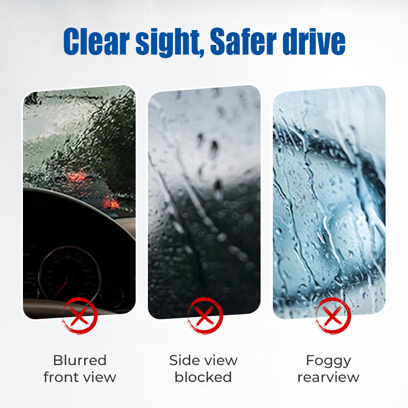 Arenzza Car Glass Rain Repellent and Anti-Fog Kit applied on a car windshield for improved visibility in all weather conditions.