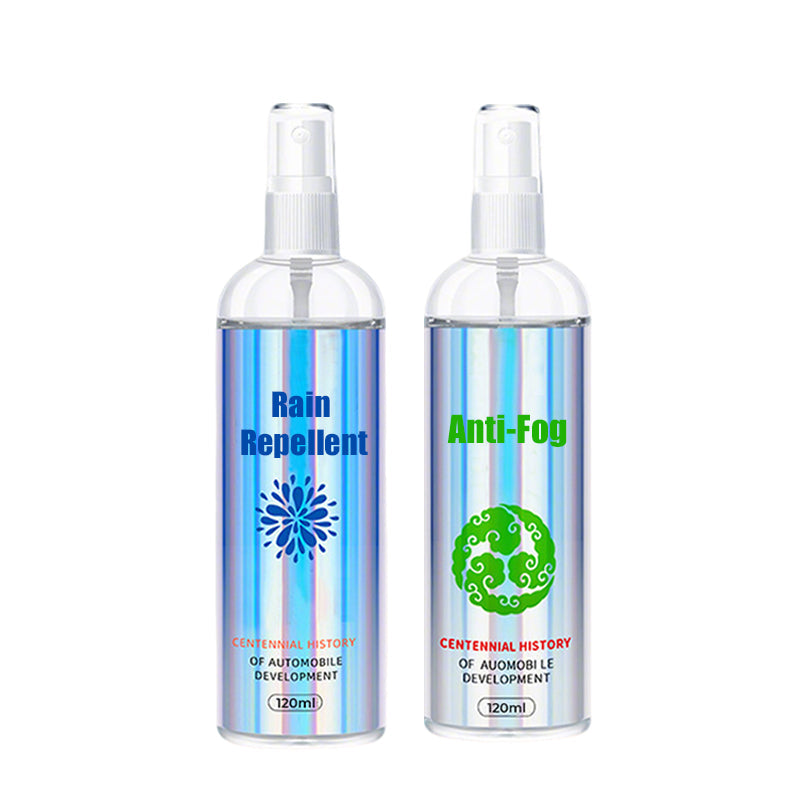 Arenzza car glass rain repellent and anti-fog kit applied to vehicle windshield for improved visibility in all weather conditions.