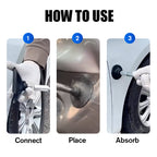 Arenzza car dent repair suction cup tool for auto body dent removal, with a red handle and black suction cup in use.