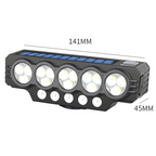 Arenzza solar and USB rechargeable bicycle light mounted on a bike handlebar, showcasing bright LED illumination and sleek design.