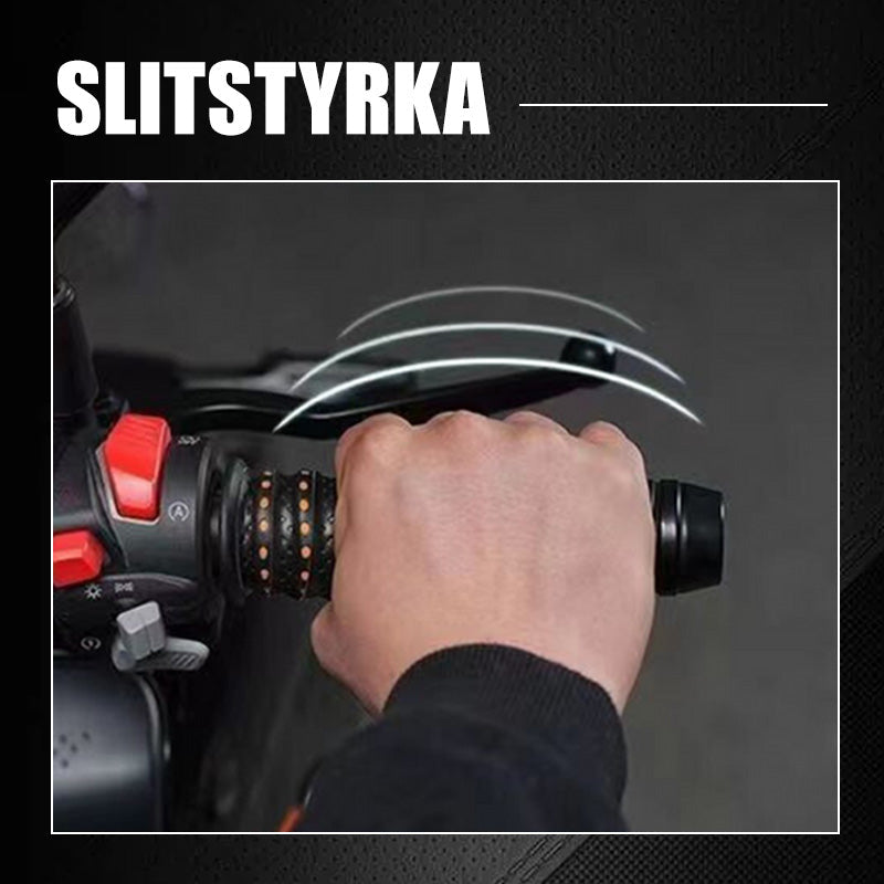 Arenzza non-slip soft silicone grip tape for motorcycle handlebars, showing textured black tape with red accents.