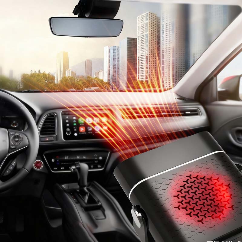Arenzza 2-in-1 portable car heater with 360° rotation, compact car accessory for heating and defrosting vehicles.