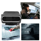 Arenzza 2-in-1 portable car heater with 360° rotation, compact car accessory for heating and defrosting inside a vehicle.