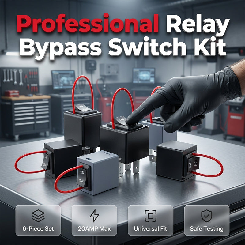 Arenzza automotive relay tester and bypass jumper set for car accessories, with testing tools and jumper cables on a white background.