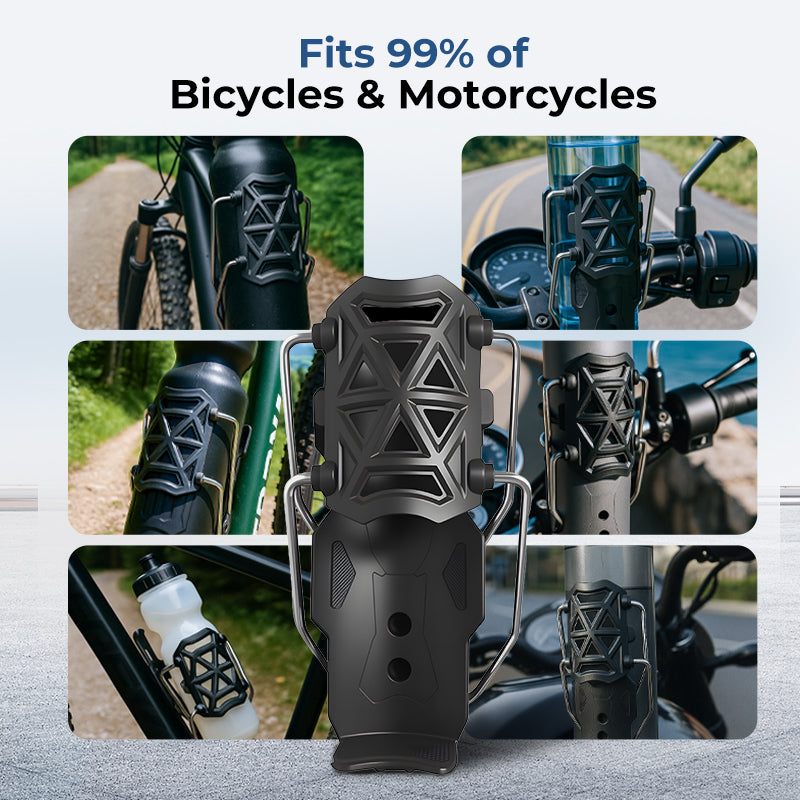 Arenzza adaptive cycling bottle holder attached to a car interior, designed to securely hold water bottles during travel.