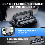 Arenzza 360° rotating foldable phone holder with anti-slip base, suitable for desk, car, and travel use, shown on a surface.