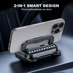 Arenzza 360° rotating foldable phone holder with anti-slip base, suitable for desk, car, and travel use, holding a smartphone securely.