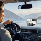 Arenzza 360° rotating foldable phone holder with anti-slip base, compatible with desk, car, and travel use, shown on a surface.