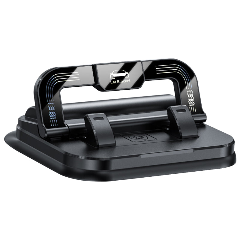 Arenzza 360° rotating foldable phone holder with anti-slip base, designed for car, desk, and travel use, holds smartphones securely.