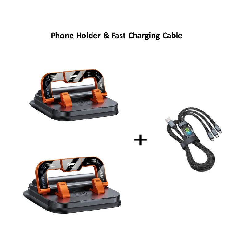 Arenzza 360° rotating foldable phone holder with anti-slip base, suitable for desk, car, and travel use, displaying a smartphone in use.